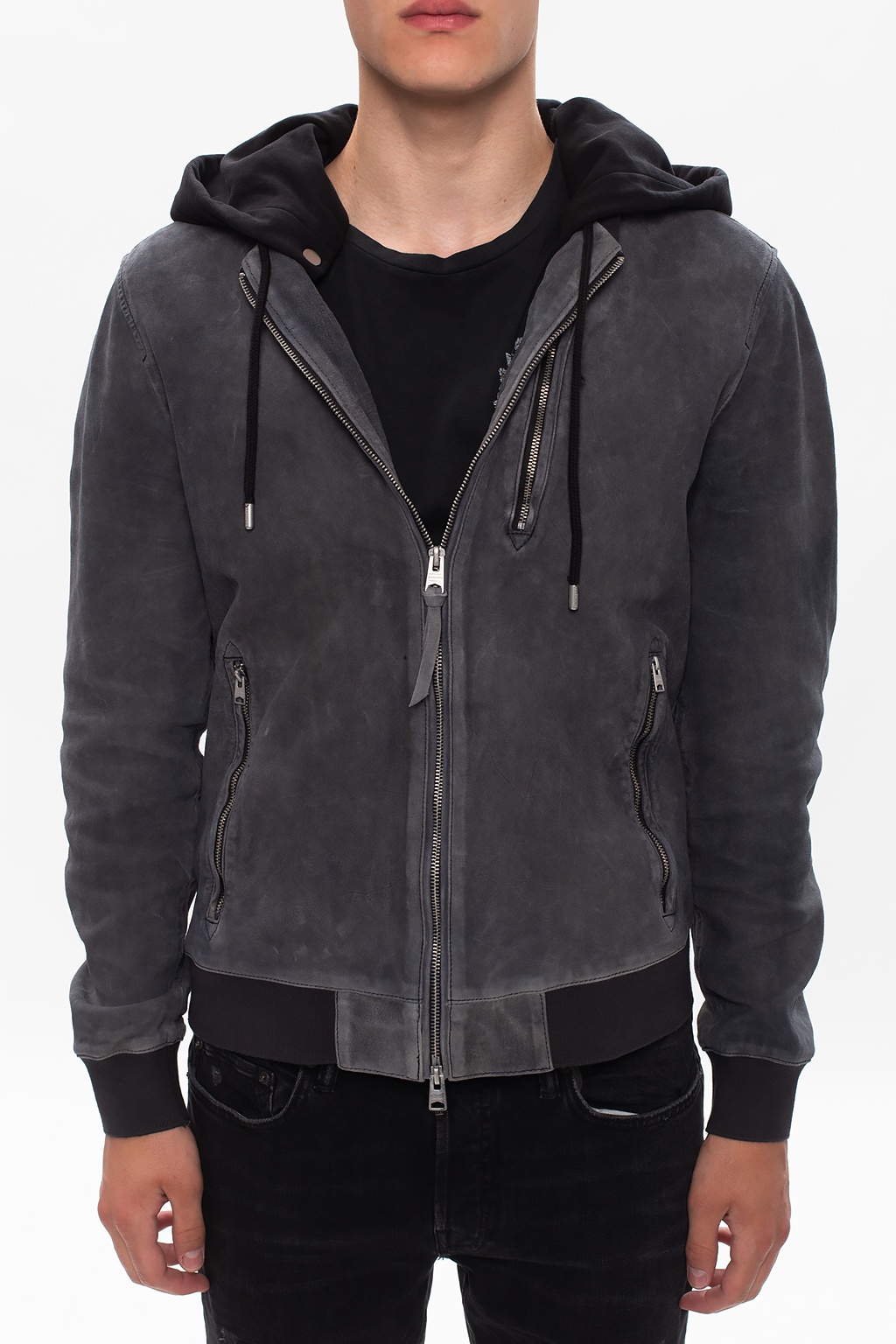 All saints black suede jacket sale